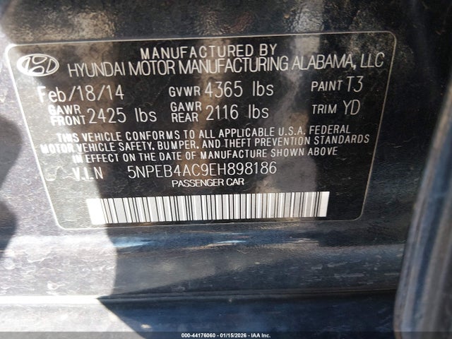 5NPEB4AC9EH898186 Hyundai SONATA GLS