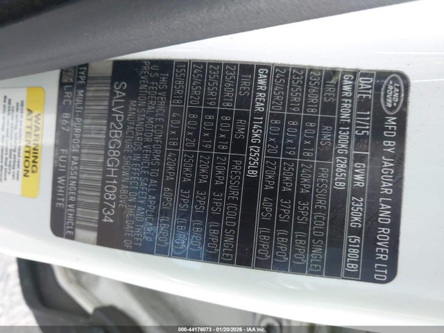 SALVP2BG8GH108734 Land Rover Range Rover Evoque Se/se Premium