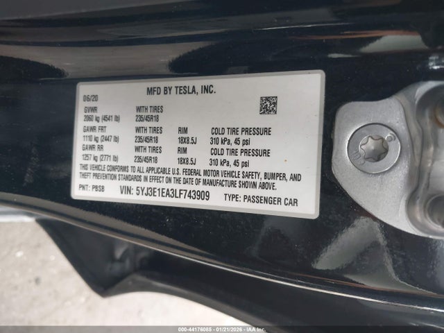 2020 TESLA MODEL 3 5YJ3E1EA3LF743909 Photo 8