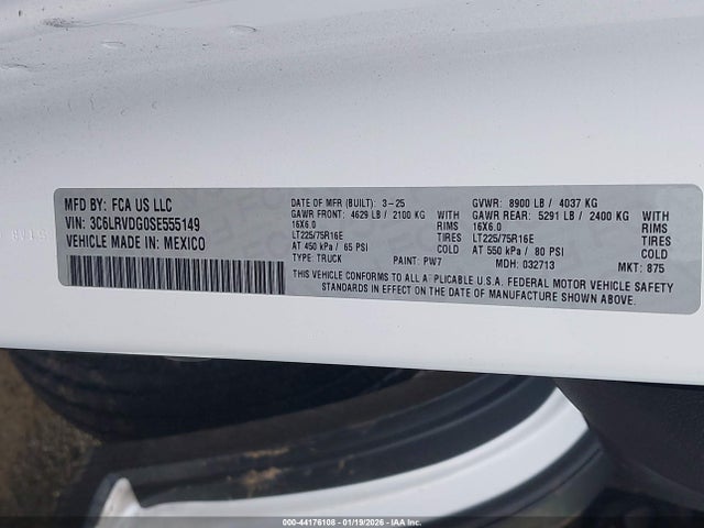 3C6LRVDG0SE555149 RAM Promaster 2500 Tradesman High Roof 159 Wb W/pass Seat