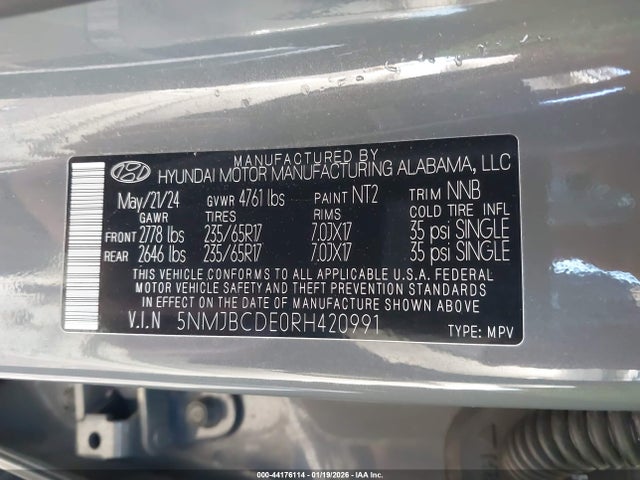 5NMJBCDE0RH420991 Hyundai TUCSON SEL