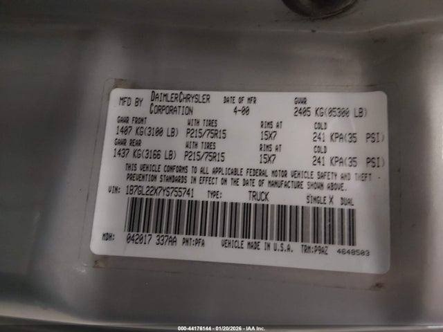 2000 DODGE DAKOTA 1B7GL22X7YS755741 Photo 8