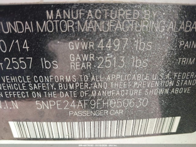5NPE24AF9FH050630 Hyundai SONATA SE