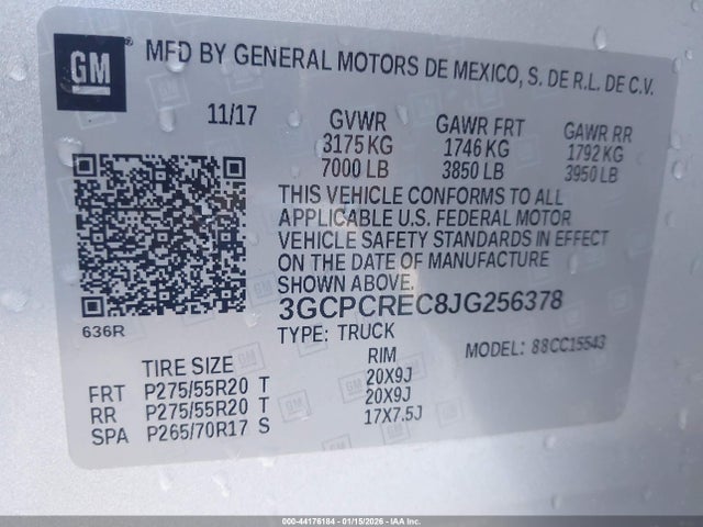 3GCPCREC8JG256378 Chevrolet Silverado 1500 1lt