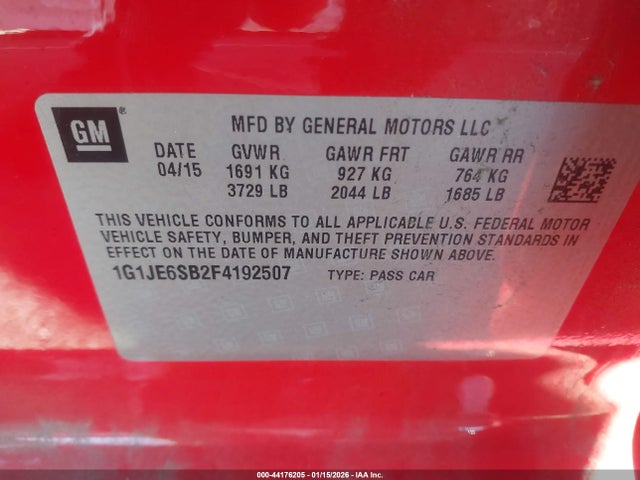 1G1JE6SB2F4192507 Chevrolet Sonic Ltz Auto