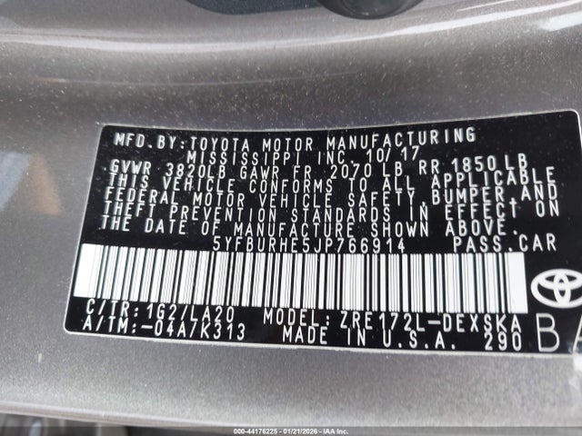 5YFBURHE5JP766914 Toyota Corolla Se/xse