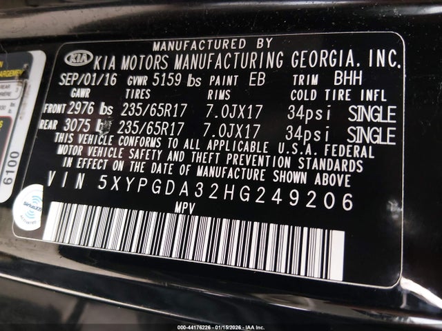 2017 KIA SORENTO 5XYPGDA32HG249206 Photo 8