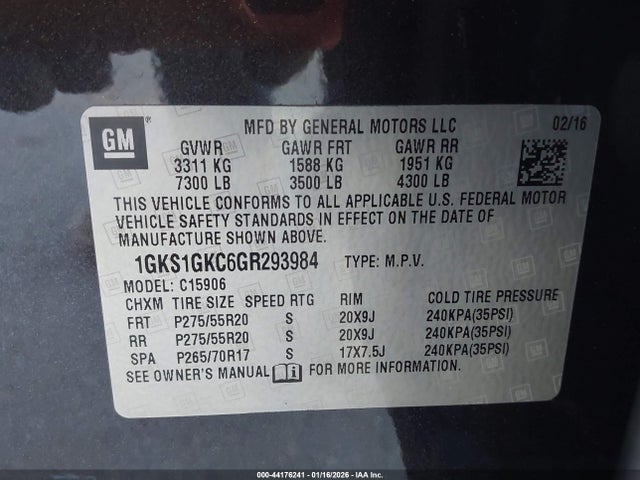 1GKS1GKC6GR293984 GMC Yukon Xl Slt