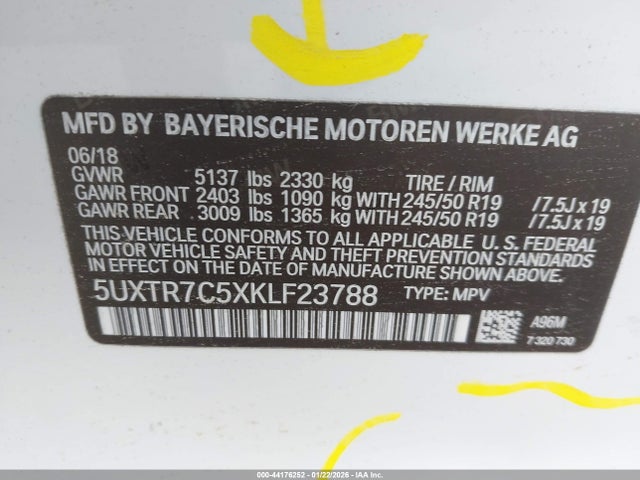 5UXTR7C5XKLF23788 BMW X3 Sdrive30i