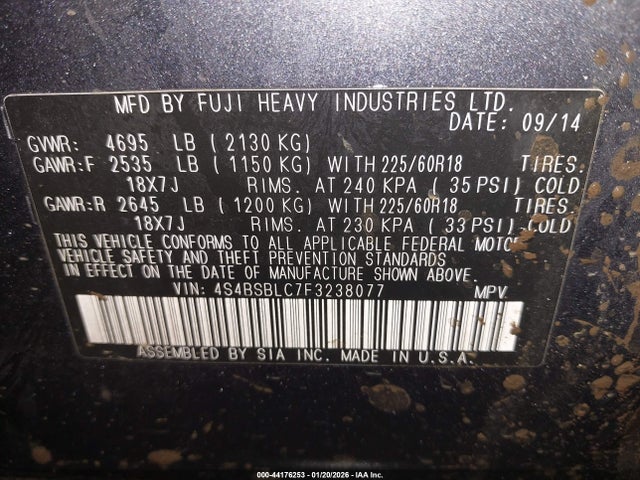 Subaru Outback 2.5i Limited 2015 4S4BSBLC7F3238077 Image 9