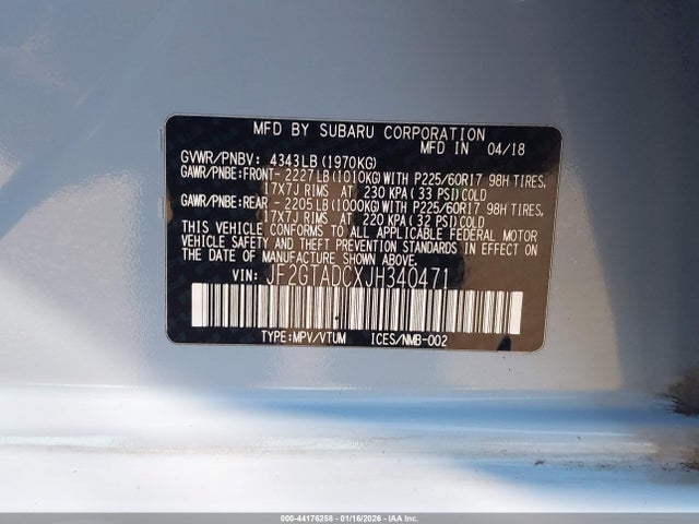JF2GTADCXJH340471 Subaru Crosstrek 2.0i Premium