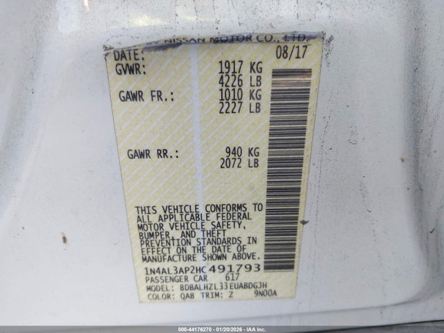1N4AL3AP2HC491793 Nissan Altima 2.5 Sr