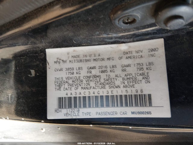 2003 MITSUBISHI ECLIPSE 4A3AC34G13E115196 Photo 8