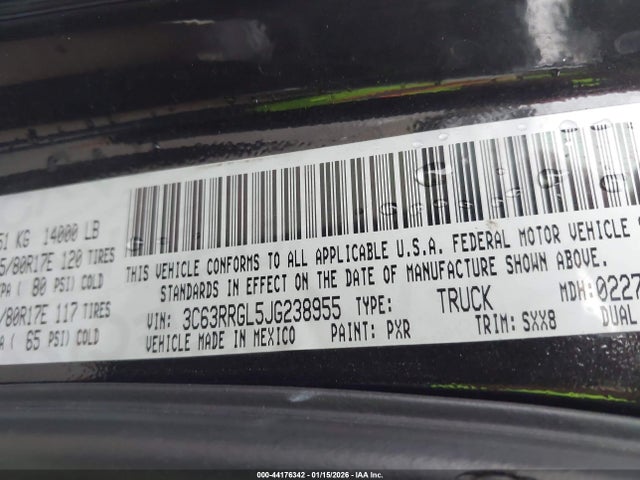 44176342 :رقم المزاد ، 3C63RRGL5JG238955 vin ، 2018 Ram 3500 Tradesman  4x4 8' Box مزاد بيع