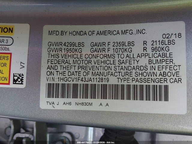 1HGCV1F43JA112819 Honda ACCORD EX