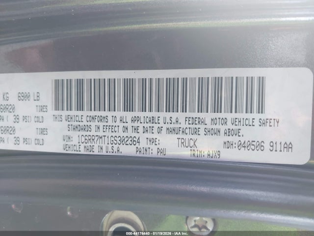 2016 Ram 1500 Sport მანქანა იყიდება აუქციონზე, vin: 1C6RR7MT1GS302364, აუქციონის ნომერი: 44176440