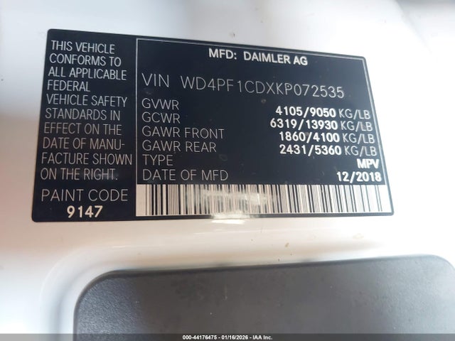 WD4PF1CDXKP072535 Mercedes-Benz Sprinter 2500 High Roof V6
