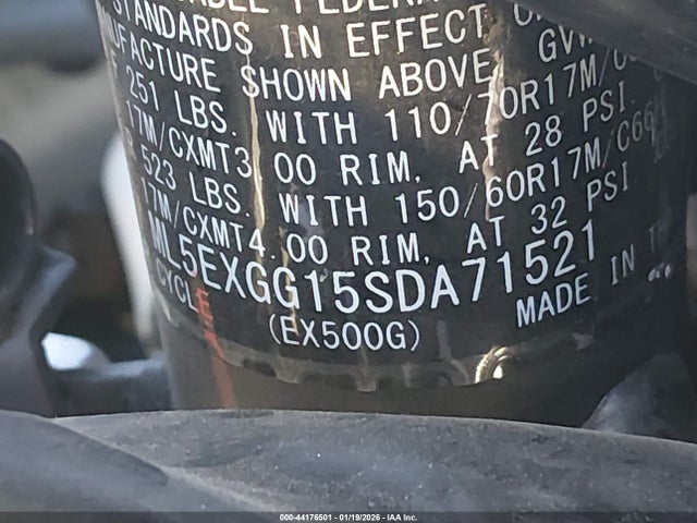 2025 Kawasaki Ex500 მანქანა იყიდება აუქციონზე, vin: ML5EXGG15SDA71521, აუქციონის ნომერი: 44176501