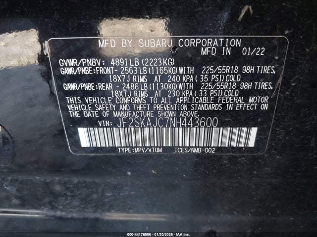 JF2SKAJC7NH443600 Subaru Forester Sport