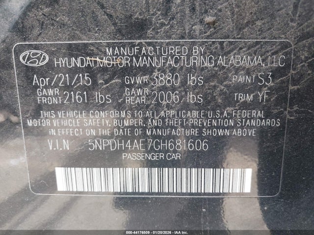 Hyundai Elantra Limited 2016 5NPDH4AE7GH681606 Image 9