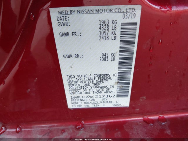 Nissan Altima 2.5 Sr 2019 1N4BL4CV2KC217362 Image 9