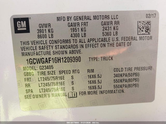 1GCWGAF16H1209390 Chevrolet Express 2500 Work Van