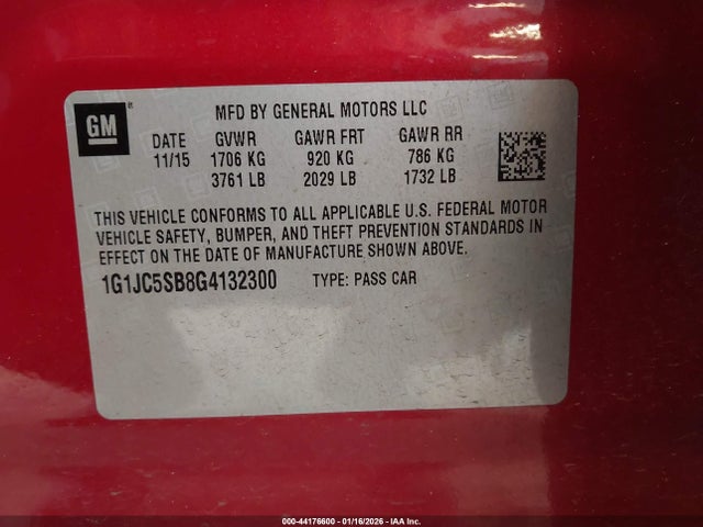 1G1JC5SB8G4132300 Chevrolet Sonic Lt Auto