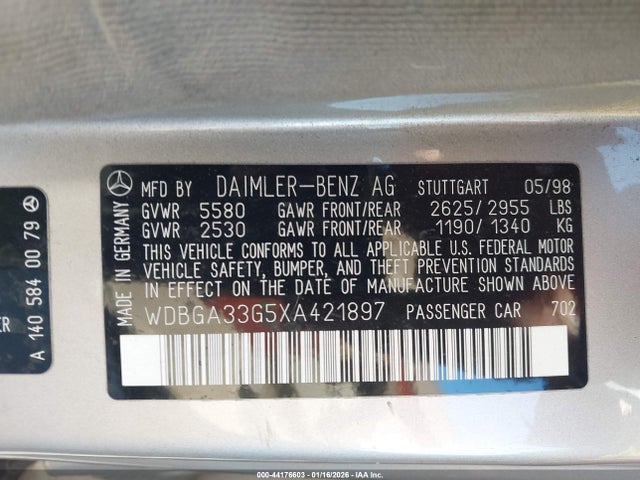 Продажа на аукционе авто 1999 Mercedes-benz S 320, vin: WDBGA33G5XA421897, номер лота: 44176603
