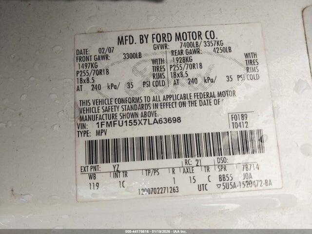 2007 FORD EXPEDITION 1FMFU155X7LA63698 Photo 8