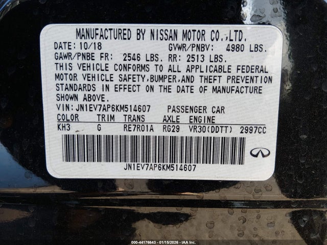 JN1EV7AP6KM514607 Infiniti Q50 3.0t Luxe