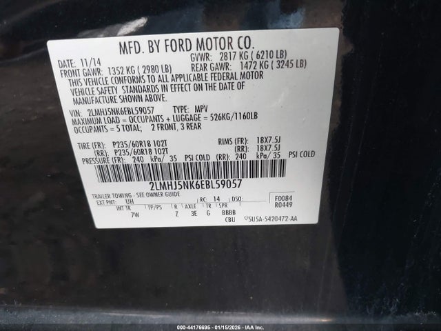 Продажа на аукционе авто 2014 Lincoln Mkt Livery, vin: 2LMHJ5NK6EBL59057, номер лота: 44176695