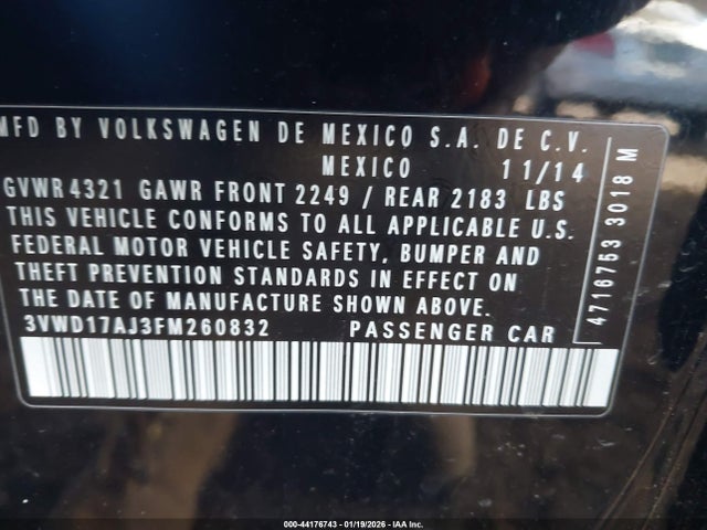 3VWD17AJ3FM260832 Volkswagen Jetta 1.8t Se
