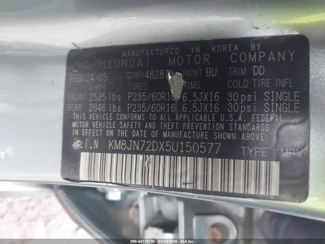 2005 HYUNDAI TUCSON KM8JN72DX5U150577 Photo 8