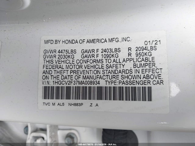 1HGCV2F37MA008934 Honda Accord Sport 2.0t