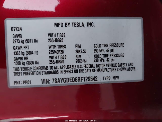 7SAYGDED6RF129542 Tesla Model Y Rwd