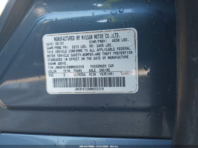 Продаж на аукціоні авто 2008 Infiniti G35 Journey, vin: JNKBV61E88M202319, номер лоту: 44176994