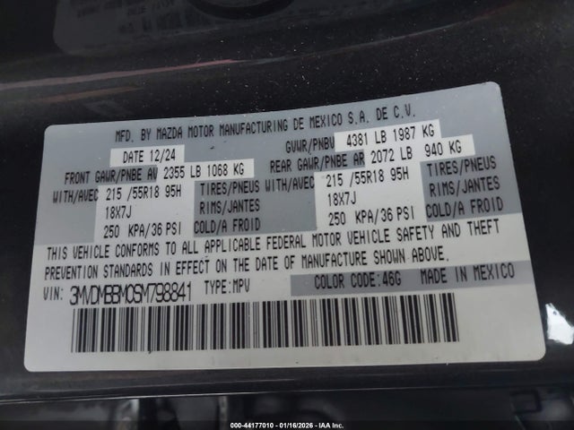 44177010 :رقم المزاد ، 3MVDMBBM0SM798841 vin ، 2025 Mazda Cx-30 2.5 S Select Sport مزاد بيع