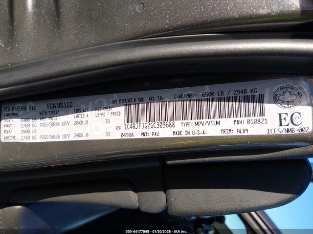 1C4RJFJG2GC309688 Jeep Grand Cherokee Summit
