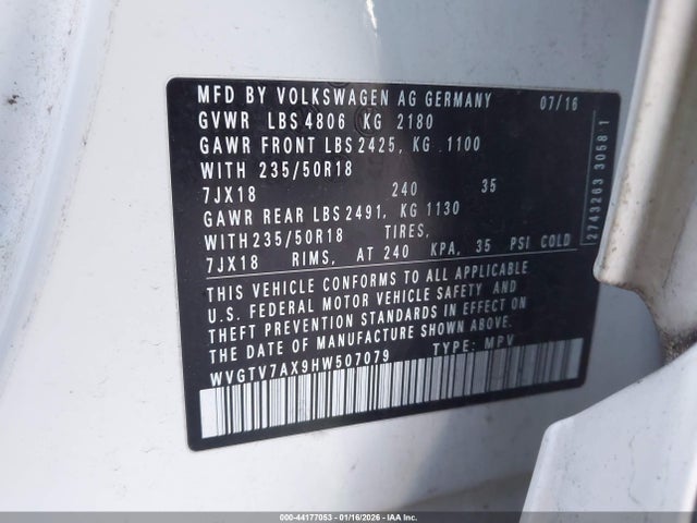 WVGTV7AX9HW507079 Volkswagen Tiguan 2.0t Sport