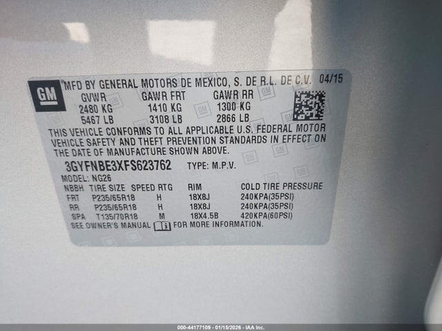2015 CADILLAC SRX 3GYFNBE3XFS623762 Photo 8
