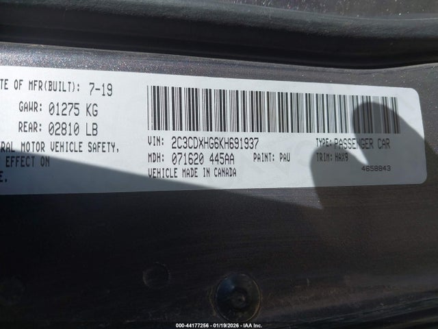 Продаж на аукціоні авто 2019 Dodge Charger Gt Rwd, vin: 2C3CDXHG6KH691937, номер лоту: 44177256