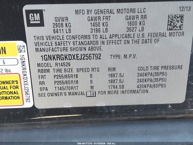 1GNKRGKDXEJ256792 Chevrolet Traverse 1lt