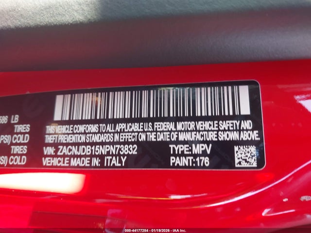 Aukcja sprzedaży 2022 Jeep Renegade (red) Edition 4x4, vin: ZACNJDB15NPN73832, numer aukcji: 44177284