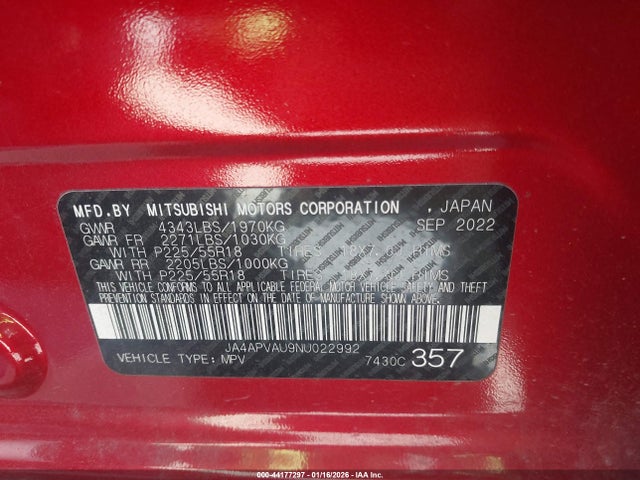 2022 MITSUBISHI OUTLANDER SPORT JA4APVAU9NU022992 Photo 8