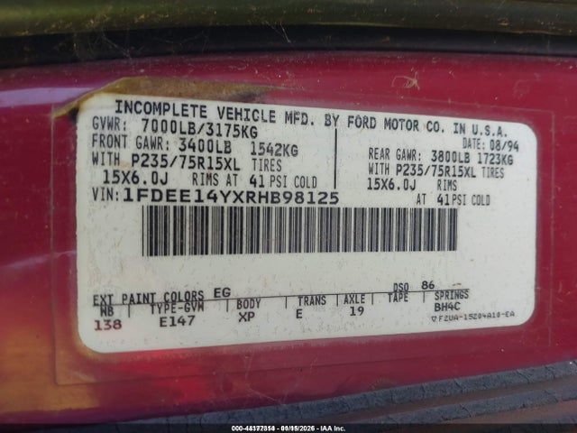 1994 FORD ECONOLINE 1FDEE14YXRHB98125 Photo 8
