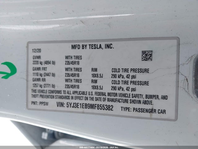 2021 TESLA MODEL 3 5YJ3E1EB9MF855382 Photo 8