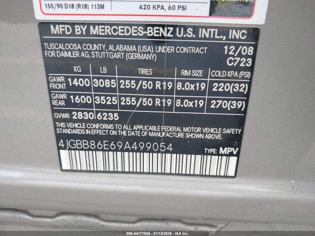 2009 Mercedes-benz Ml 350 4matic მანქანა იყიდება აუქციონზე, vin: 4JGBB86E69A499054, აუქციონის ნომერი: 44177556