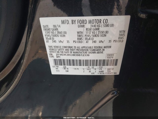 2FMDK3KC8EBB12339 Ford Edge Limited