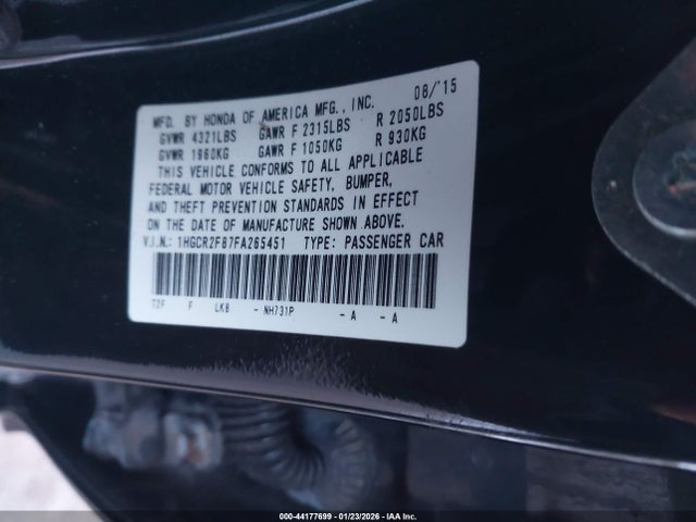 1HGCR2F87FA265451 Honda Accord Ex-l
