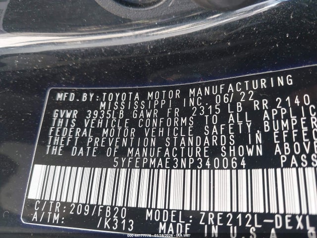 Toyota COROLLA LE 2022 5YFEPMAE3NP340064 Image 9